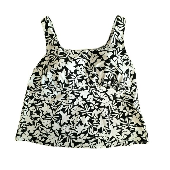 Lands' End Square Neck Tankini Top Swimsuit 20W Floral Underwire Black White NWT - Picture 1 of 4